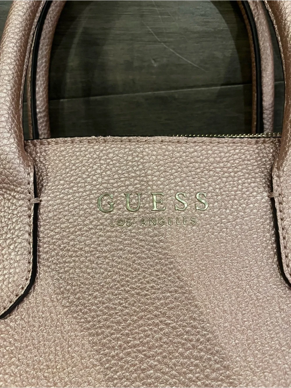 GUESS Rose Gold Pebbled Leather Satchel with Strap
